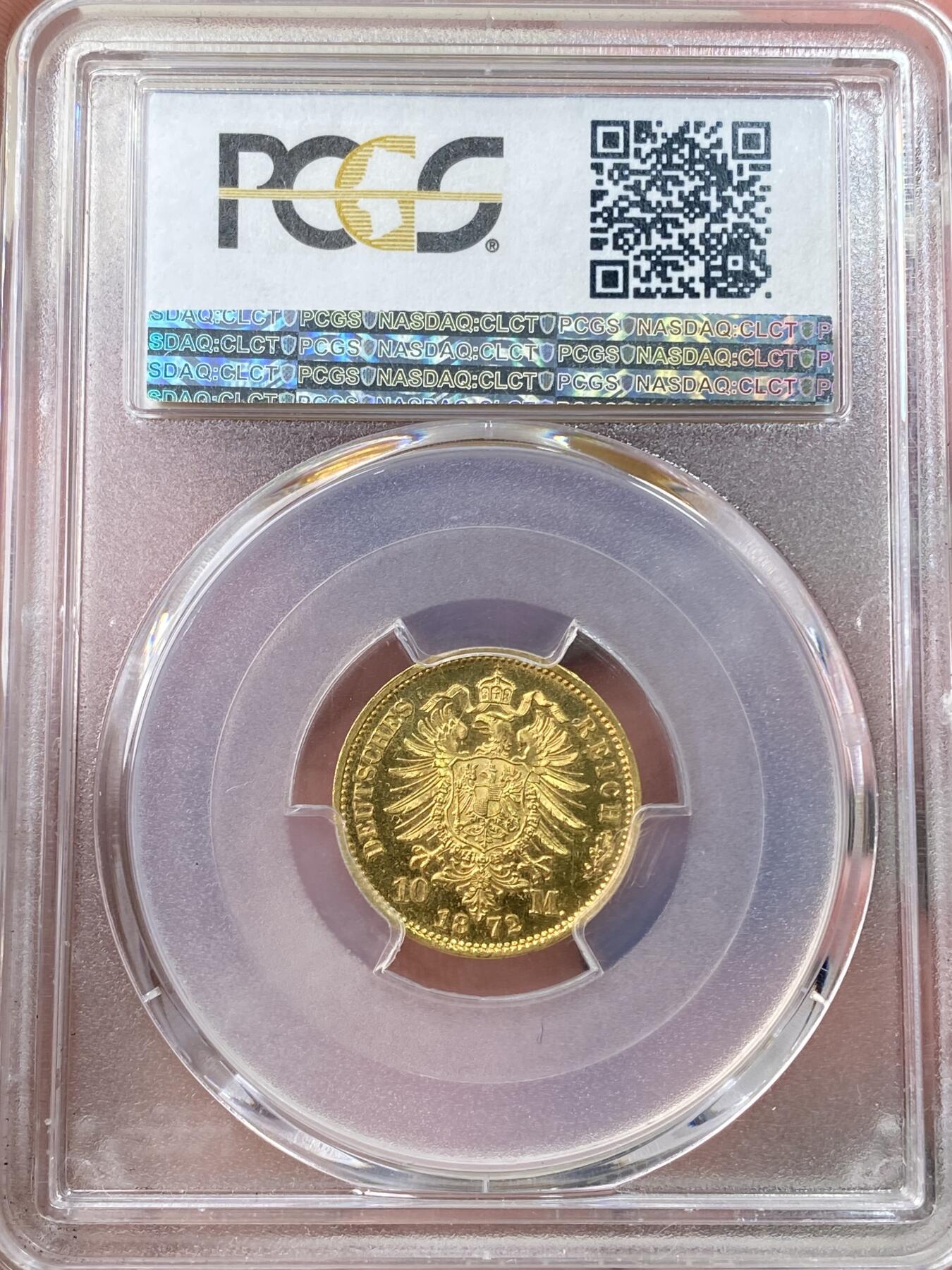 万国钱币拍卖第058期（万国新年大拍） PCGS PR64CAM 1872年德国普鲁士威廉一世短翅精制10马克金币 柏林厂铸 罕见早期精制短翅金马克 PCGS亚军分 深度精铸镜面小镜子一枚 3.98g 900金