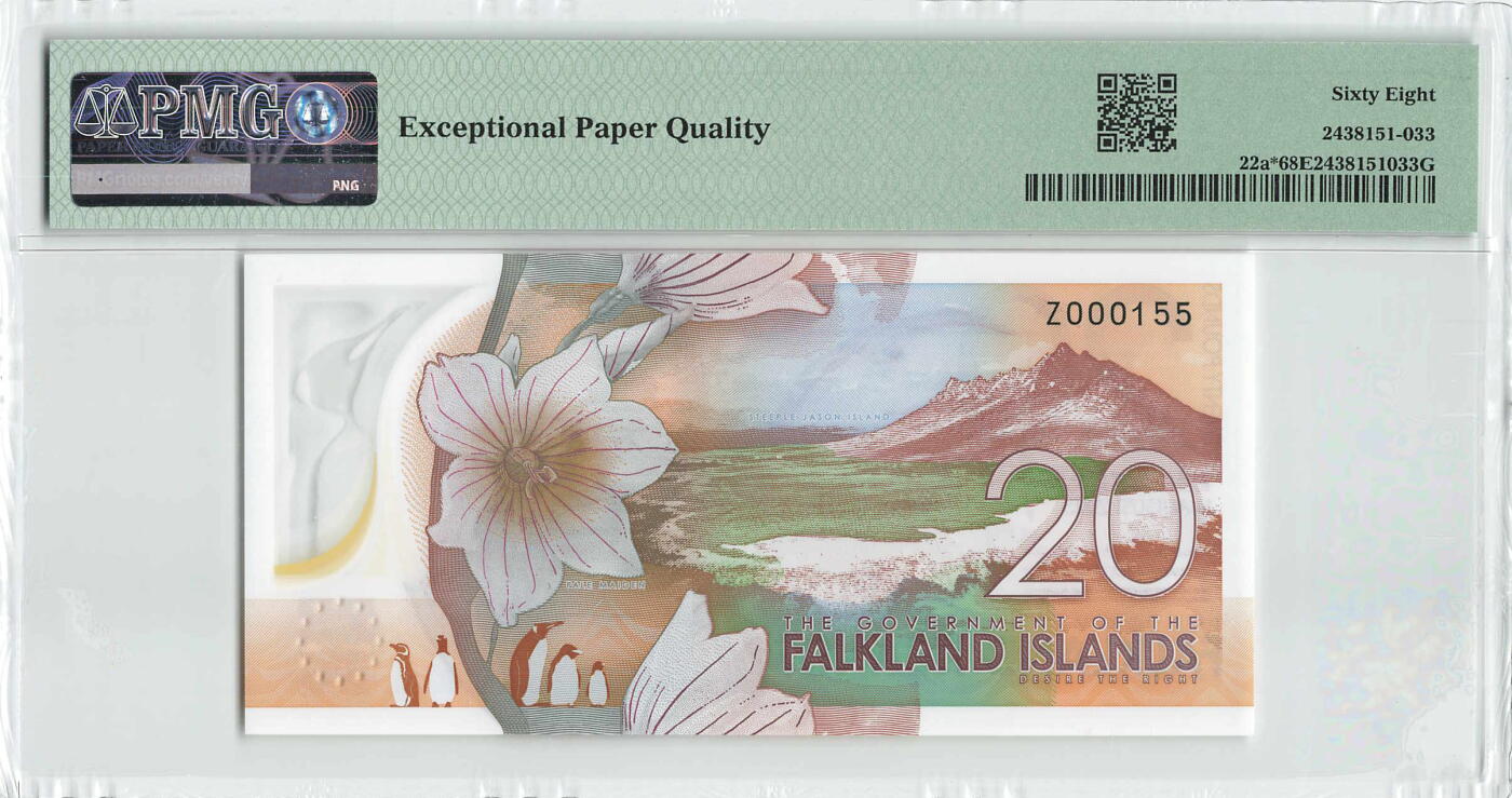 小福收藏拍卖第198期 评级币精选场  本期有菲律宾百位靓号100000比索超大纪念钞 苏里南25000盾花鸟版最高值 柬埔寨珍品56年50瑞尔 南越未发行版最高值打飞机  巴哈马彩背 老挝中国代印57年样钞 匈牙利 斯洛伐克 法罗群岛等多国精美高分珍稀老钞精品纸币 福克兰 2025年 20镑 塑料钞 Z补号 155百位小号 PMG68 EPQ 冠军分！！！