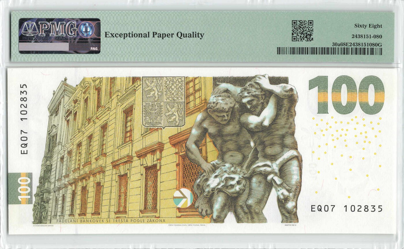 小福收藏拍卖第198期 评级币精选场  本期有菲律宾百位靓号100000比索超大纪念钞 苏里南25000盾花鸟版最高值 柬埔寨珍品56年50瑞尔 南越未发行版最高值打飞机  巴哈马彩背 老挝中国代印57年样钞 匈牙利 斯洛伐克 法罗群岛等多国精美高分珍稀老钞精品纸币 捷克 2022年 100克朗 纪念钞 PMG68 EPQ 季军分