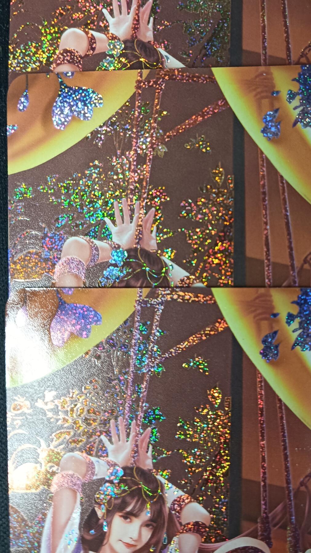 花开卡拍第53期（12月28号周日截拍，品控勿拍!!!拍品不寄存，运费5元，自制卡难免瑕疵，可能存在轻微撞角爆边等出厂瑕疵，品控介意勿拍！） 青鸾殿 钟灵 三渐变 砂闪3张