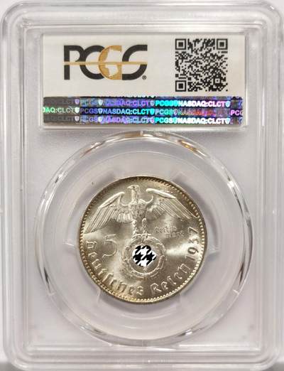 博洋堂世界钱币拍卖第154期（全场包邮） PCGS MS65+ 德国第三帝国1937年A版兴登堡带字5马克银币，顶级状态，仅有1枚更高分