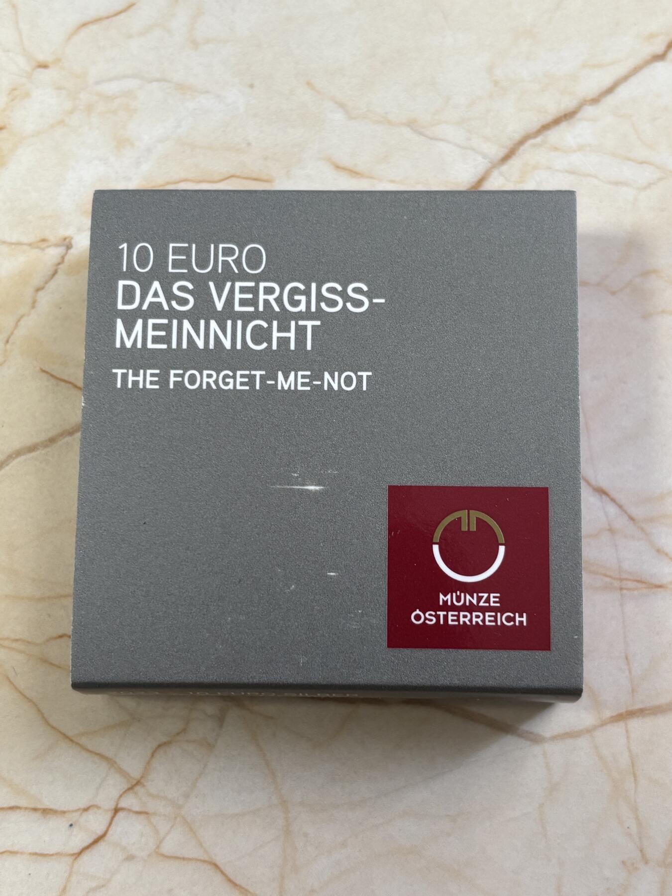 第186期拍卖 盒证齐全奥地利2023年花语系列勿忘我NGC评级首期蓝标70分彩色精制纪念银币