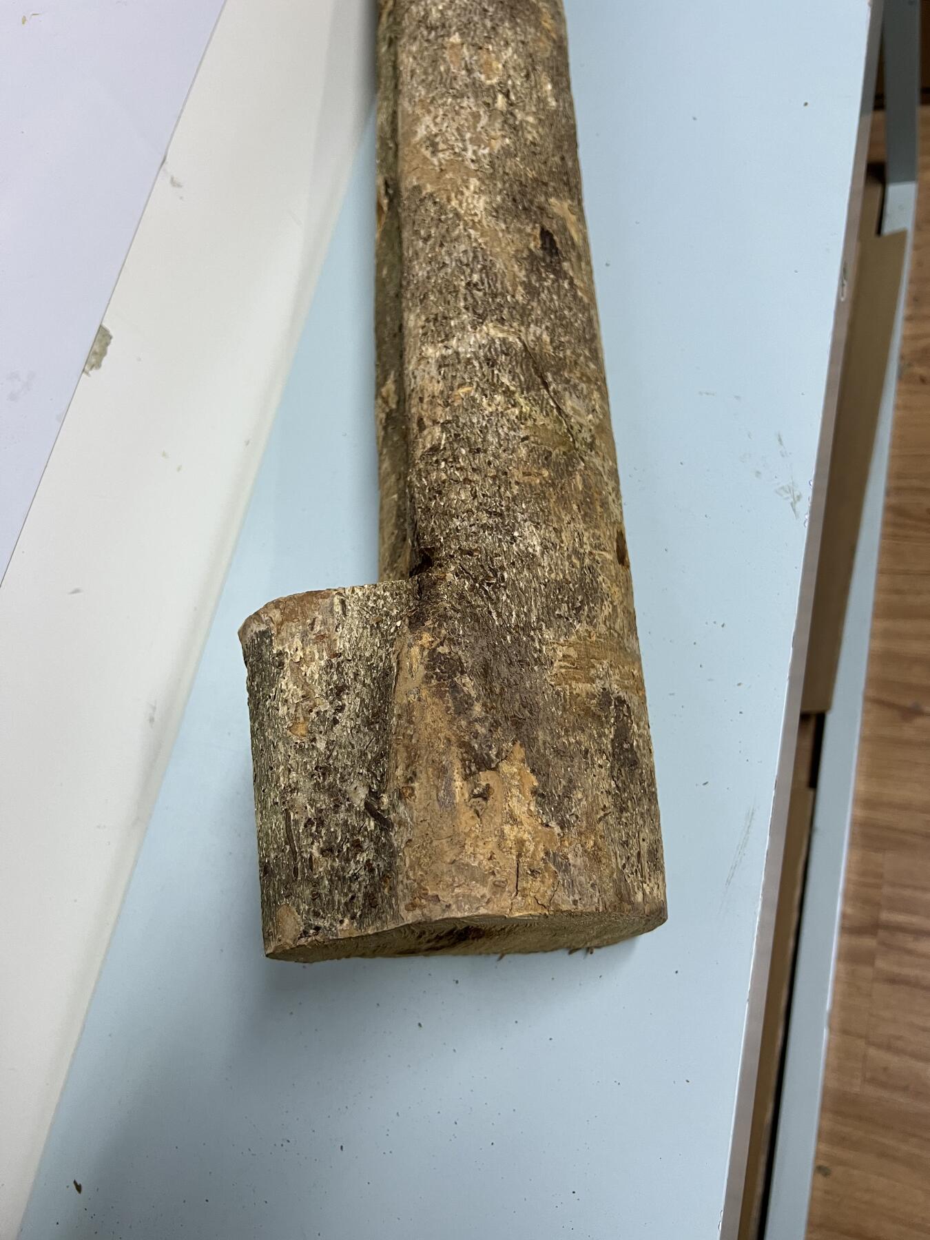 零元拍： 1225-2金丝楠 原木 风水柱 横财（材）带皮， 尺寸：67/9.5/19/14.5CM。抛光后金灿灿满香。最后图为成品效果