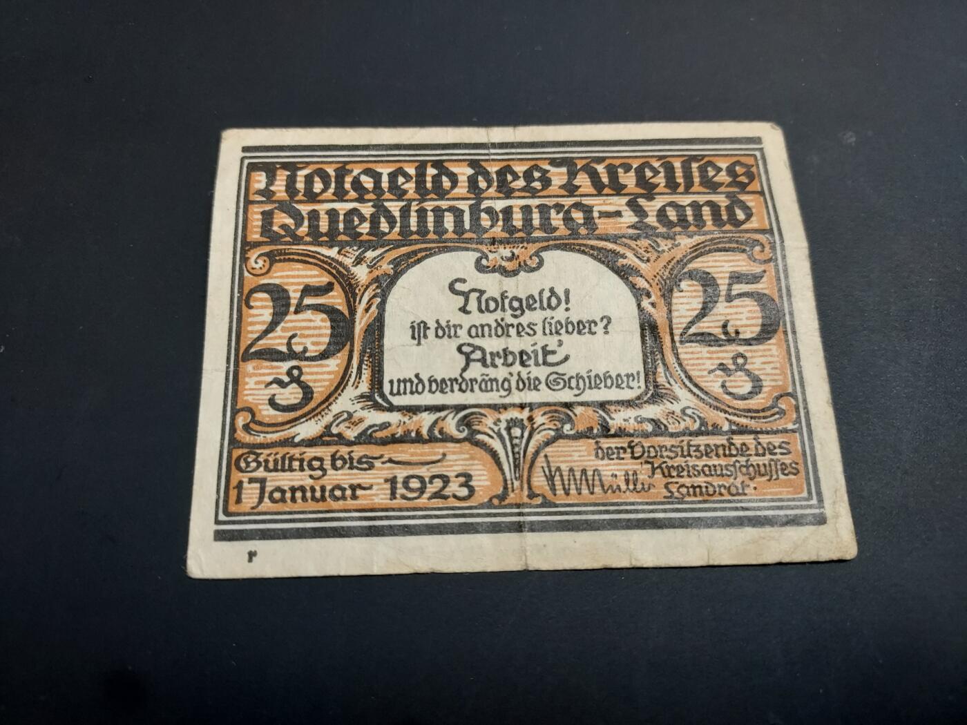 博彦收藏   1月3日 8点钱币专场 全场包邮 德国1923 地方 25芬尼纸币 流通品