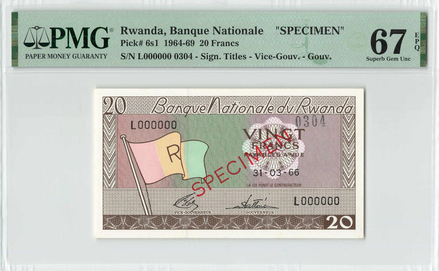 小福收藏拍卖第200期 【庆典场 中拍就有好礼相赠】评级币精选场 本期有捷克斯洛伐克20年100克朗慕夏作品大珍 69分倒置百位号布隆迪世界最大纸币  35年版加拿大经典 苏格兰格拉斯哥大学500年纪念钞倒置小号 卡塔尔80年100里亚尔冠军分 美国教育券 意大利拉斐尔 乌克兰 库克群岛 墨西哥 南斯拉夫 亚美尼亚等多国精美高分珍稀老钞精品纸币 卢旺达 1966年 20法郎 样钞 PMG67 EPQ 唯2冠军分！！！