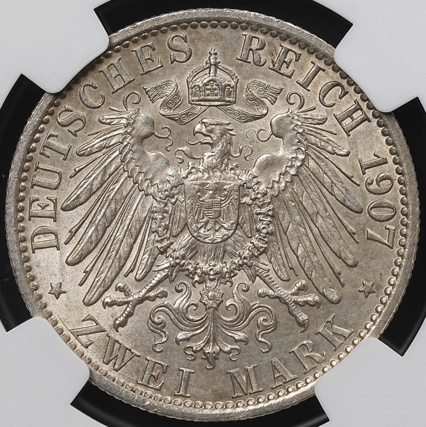 修遠堂世界钱币第九十九期 NGC MS62 1907年普鲁士2马克银币 流通版2马克好品相当少见