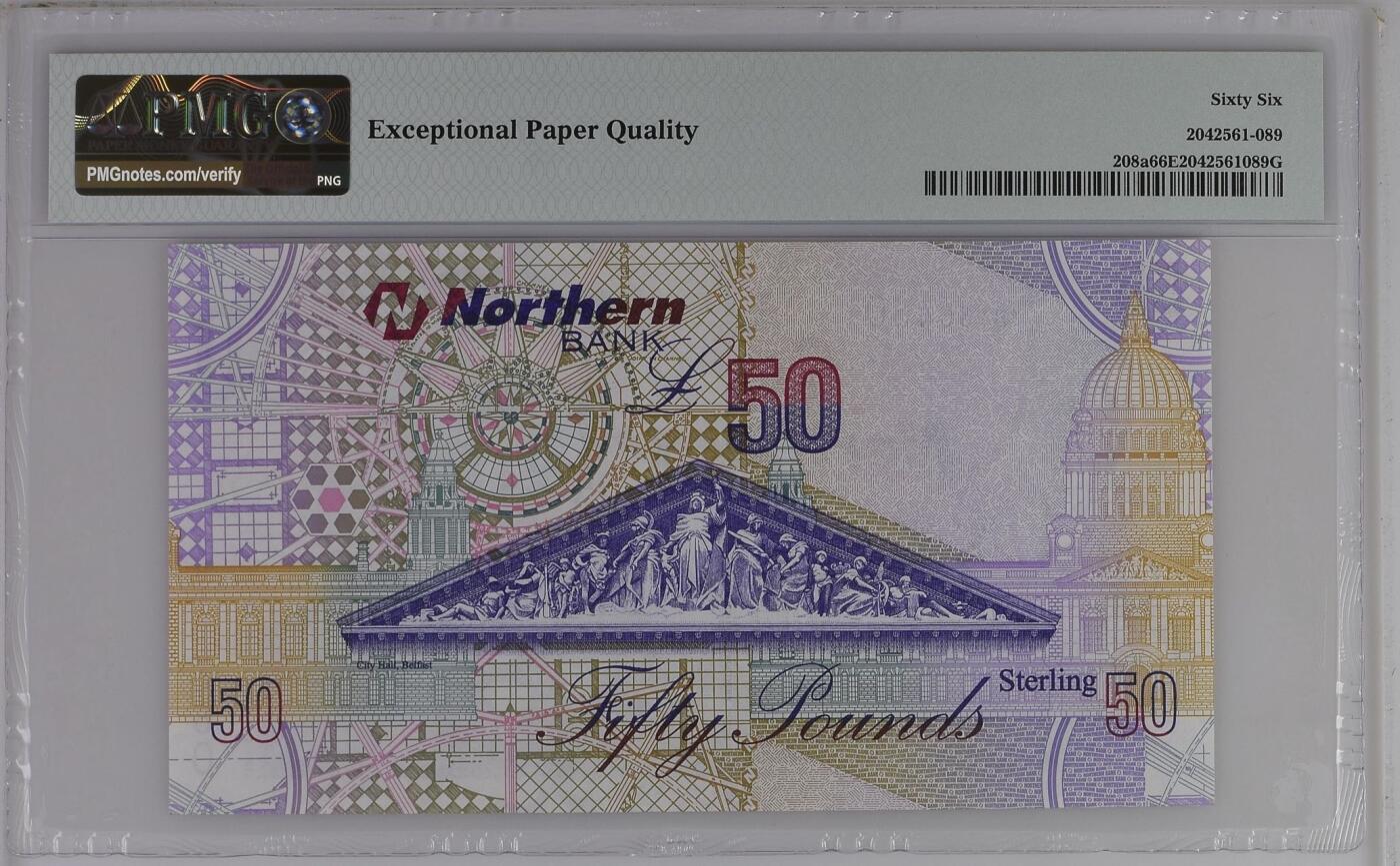 🐍甜小邱世界纸币收藏🐍第138期精品场💐 JB首发冠 PMG66 北爱尔兰 50镑 北方银行 2005