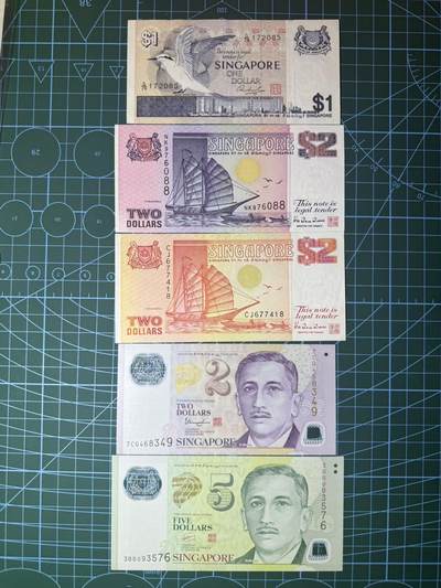 【炜奕收藏】，第五十四期，本场佣金已改，请大家注意 - 新加坡不同版本共5张，VF-UNC品相