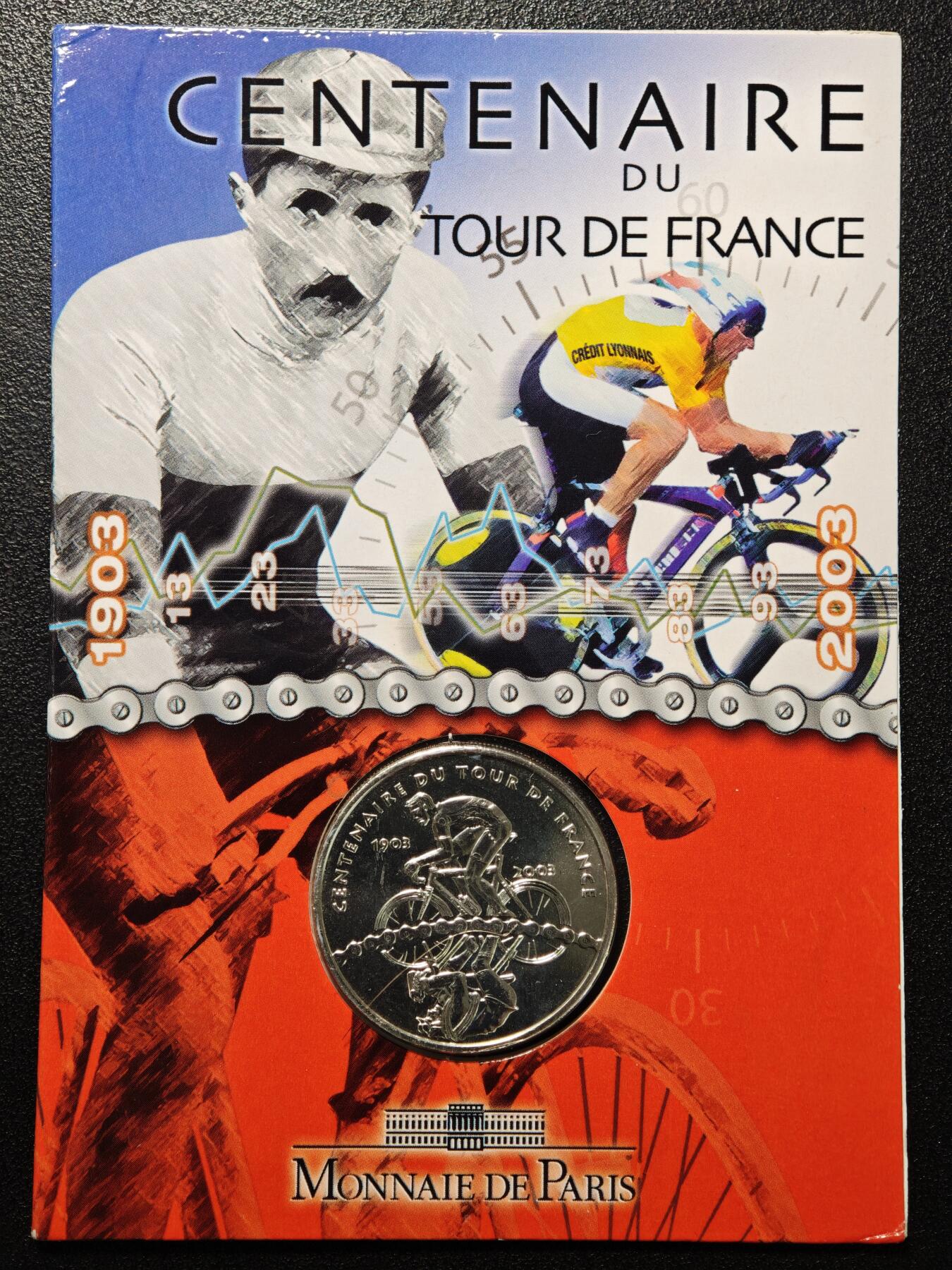 【德藏】世界币章拍卖第159期(元旦专场拍卖) 4枚一组 2003年 法国环法自行车赛百年纪念银币(2枚) 1998年 法国世界杯1法郎纪念币 1998年 日本长野冬奥会5000日元纪念银币 好品相