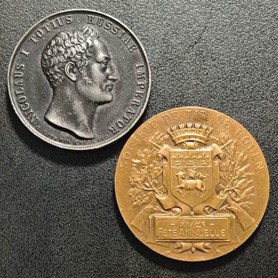 【德藏】世界币章拍卖第159期(元旦专场拍卖) - 2枚一组 欧洲老铜章 详细尺寸请看拍品介绍