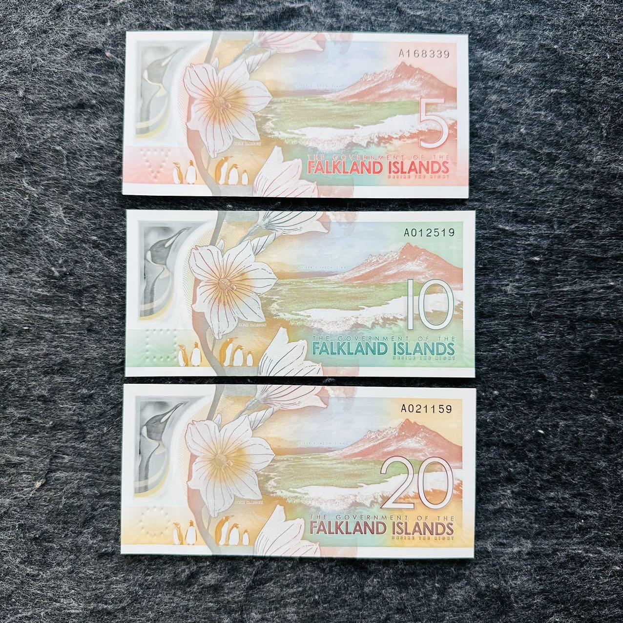 🇫🇯🇫🇰2530￥￥福克兰群岛2025年和斐济2026年全套Polymer塑料钞 339-519-159 尾9