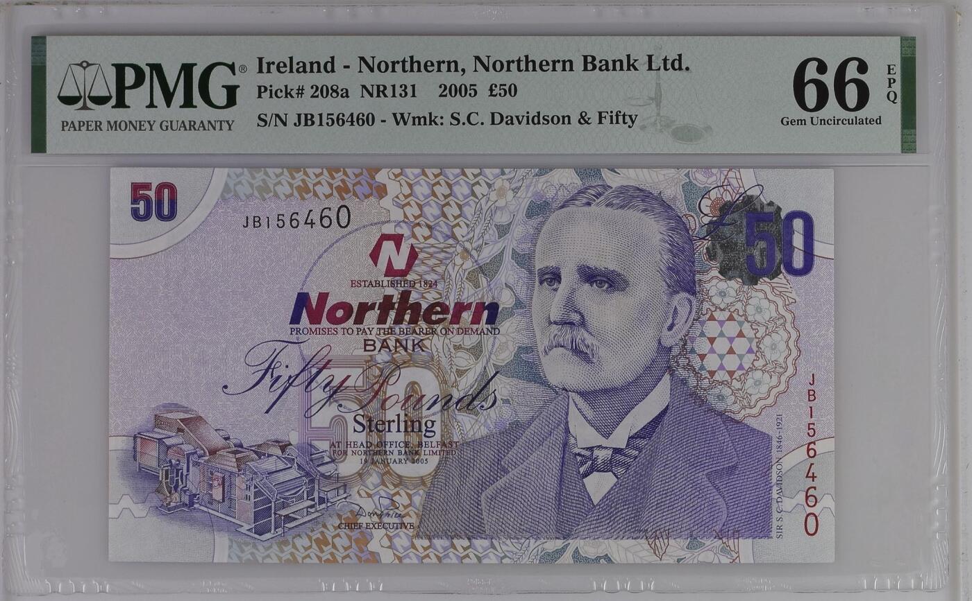 🐍甜小邱世界纸币收藏🐍第138期精品场💐 JB首发冠 PMG66 北爱尔兰 50镑 北方银行 2005