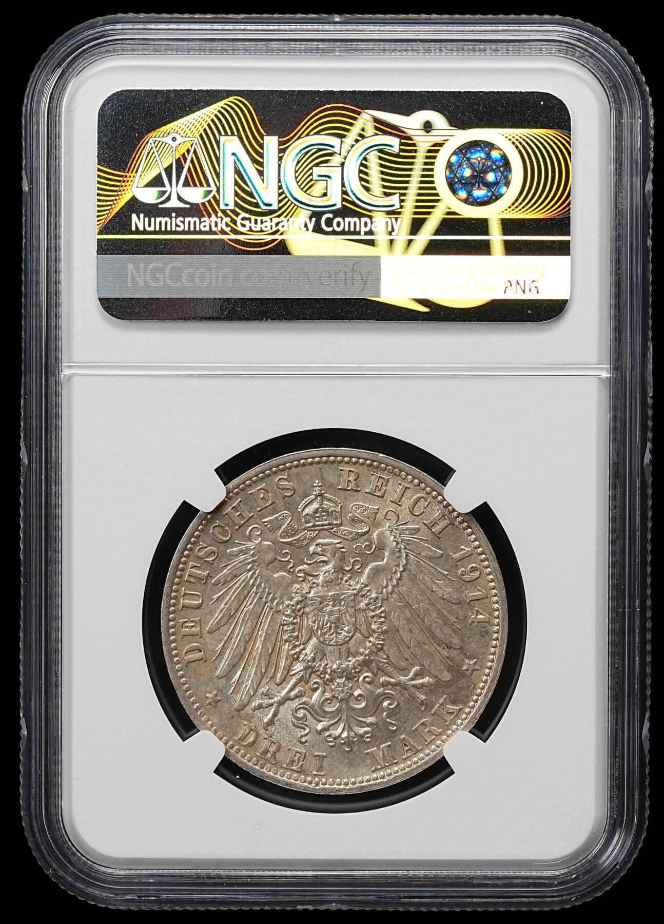 修遠堂世界钱币第九十九期 NGC MS63 1914年巴伐利亚3马克银币 流通版马克MS较少见