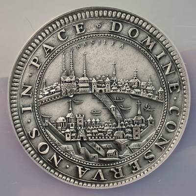 万国钱币拍卖第058期（万国新年大拍） - NGC MS62 1958年瑞士后铸巴塞尔城市景观2泰勒大银币 复古做旧工艺好状态