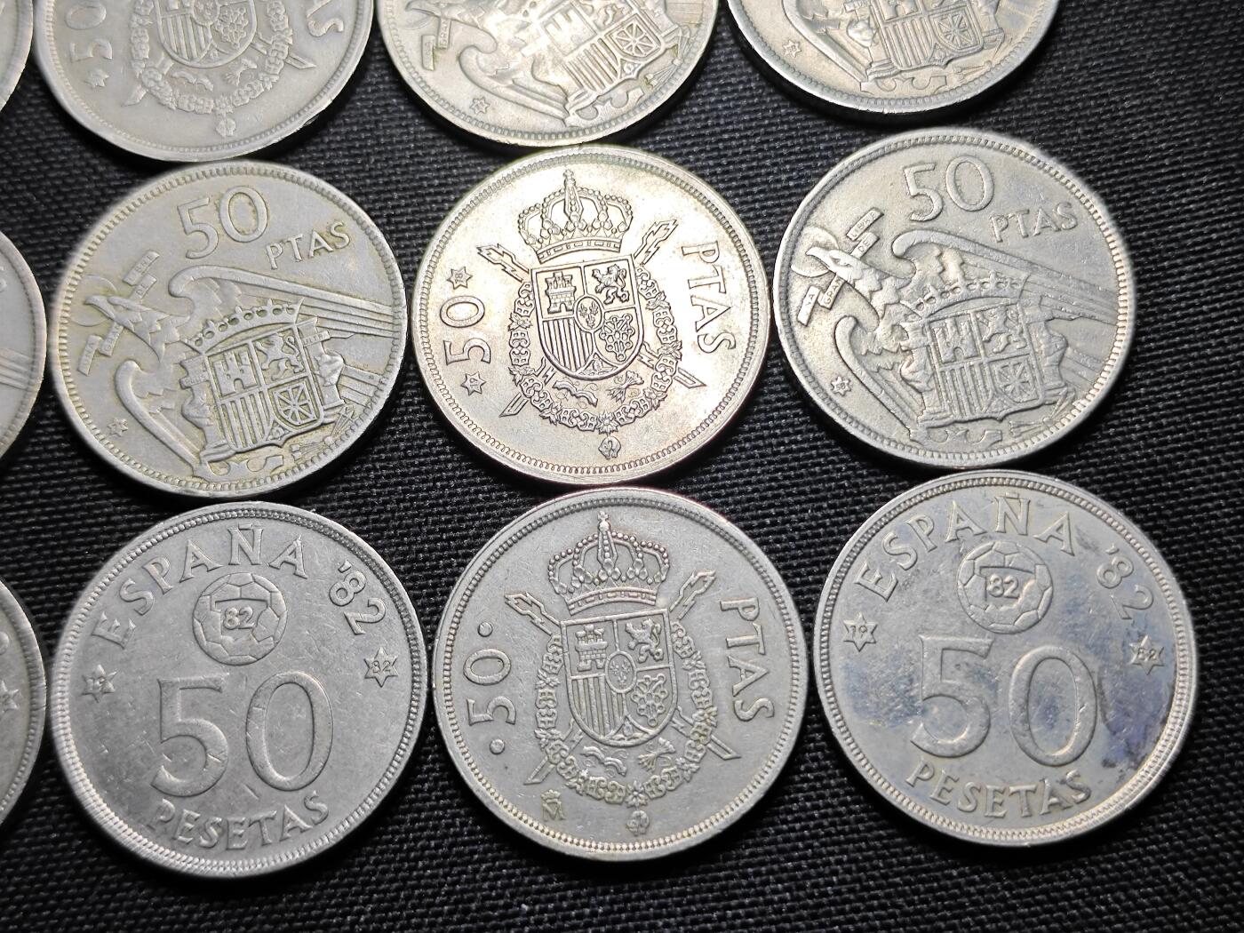 KK钱币收藏小铺 《套币 好品/批量散币专场》  2月预留时间 周末发货  西班牙50比塞塔 大币 一组19枚 含纪念币