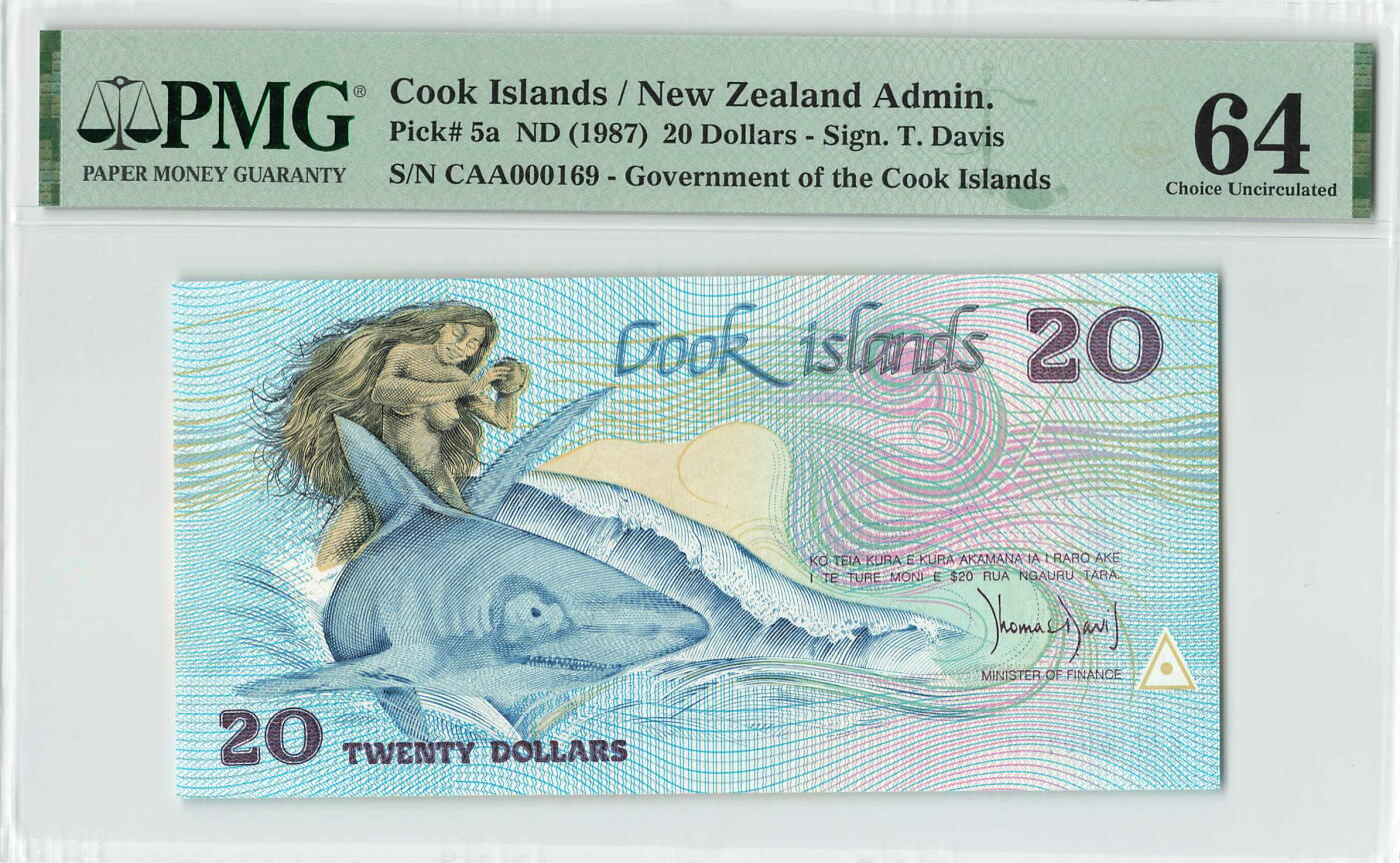 小福收藏拍卖第200期 【庆典场 中拍就有好礼相赠】评级币精选场 本期有捷克斯洛伐克20年100克朗慕夏作品大珍 69分倒置百位号布隆迪世界最大纸币  35年版加拿大经典 苏格兰格拉斯哥大学500年纪念钞倒置小号 卡塔尔80年100里亚尔冠军分 美国教育券 意大利拉斐尔 乌克兰 库克群岛 墨西哥 南斯拉夫 亚美尼亚等多国精美高分珍稀老钞精品纸币 库克群岛 1987年 20元 票胆 CAA冠 倒置号000169 PMG64