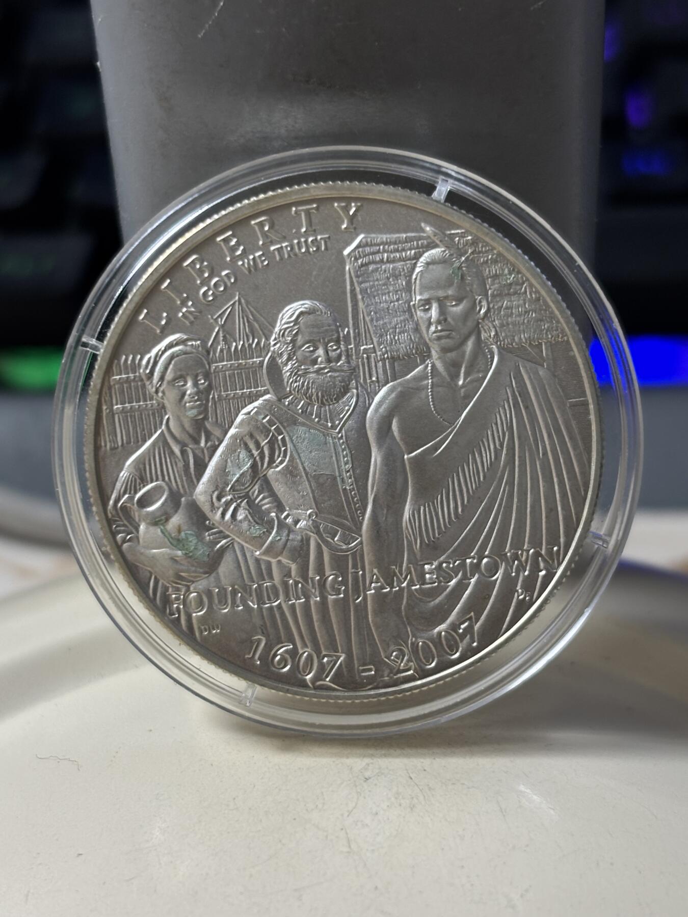 第186期拍卖 获奖美国2007年詹姆斯敦建城400周年纪念银币,900银，26.72克，荣获世界硬币大奖赛