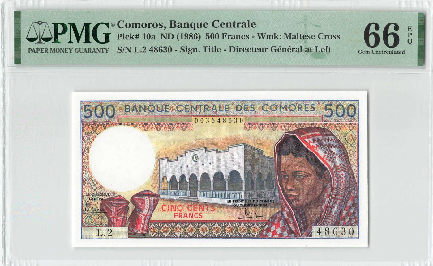 小福收藏拍卖第200期 【庆典场 中拍就有好礼相赠】评级币精选场 本期有捷克斯洛伐克20年100克朗慕夏作品大珍 69分倒置百位号布隆迪世界最大纸币  35年版加拿大经典 苏格兰格拉斯哥大学500年纪念钞倒置小号 卡塔尔80年100里亚尔冠军分 美国教育券 意大利拉斐尔 乌克兰 库克群岛 墨西哥 南斯拉夫 亚美尼亚等多国精美高分珍稀老钞精品纸币 科摩罗 1986年 500法郎 少见早期雕刻版 法郎质地 PMG错评 是P7a 可免费换壳 PMG66 EPQ