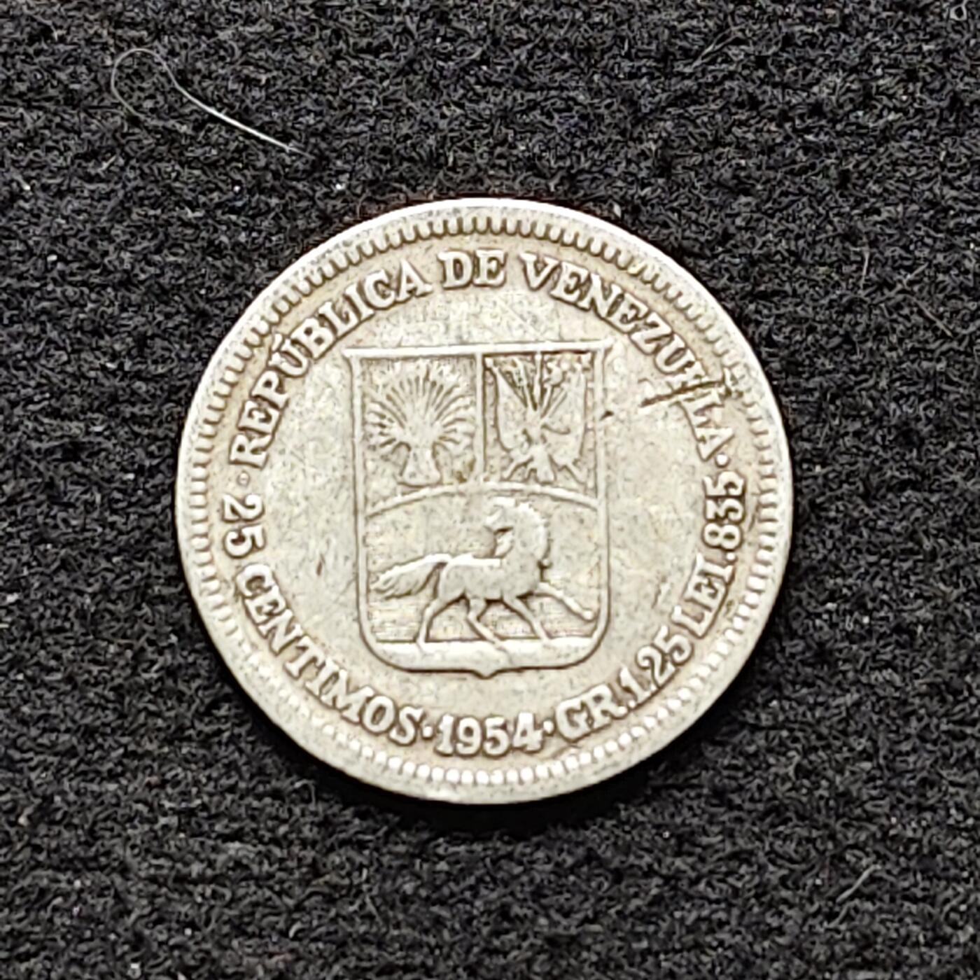 【全场包邮】纯粹捡漏拍490场（免费代拍第27场） 委内瑞拉1954年25分（16毫米1.25克）银币