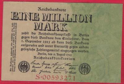 德国1923年1000000马克(100万马克) P-101 有号码版(无4) 实物图 八八品 有号码版较少 - 德国1923年1000000马克(100万马克) P-101 有号码版(无4) 实物图 八八品 有号码版较少