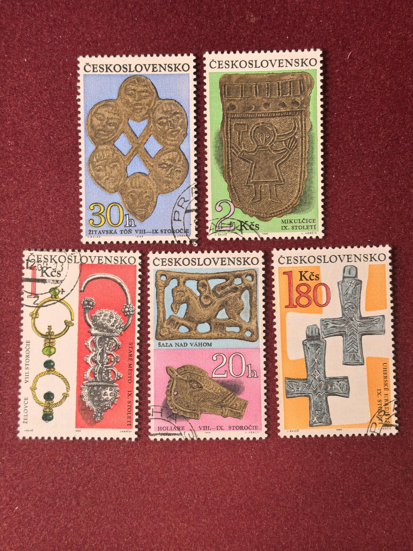 联合阁邮币社™ ——“多国邮票”👍🏻👏🏻👍🏻👏🏻 捷克斯洛伐克1969 波西米亚摩拉维亚出土文物5全 