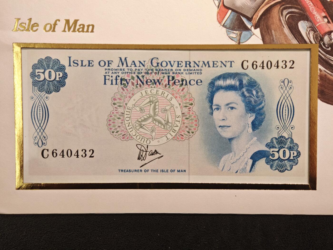 【德藏】世界币章拍卖第159期(元旦专场拍卖) 1983年 马恩岛“TT摩托车赛”主题纸币邮票纪念封 带藏品说明卡