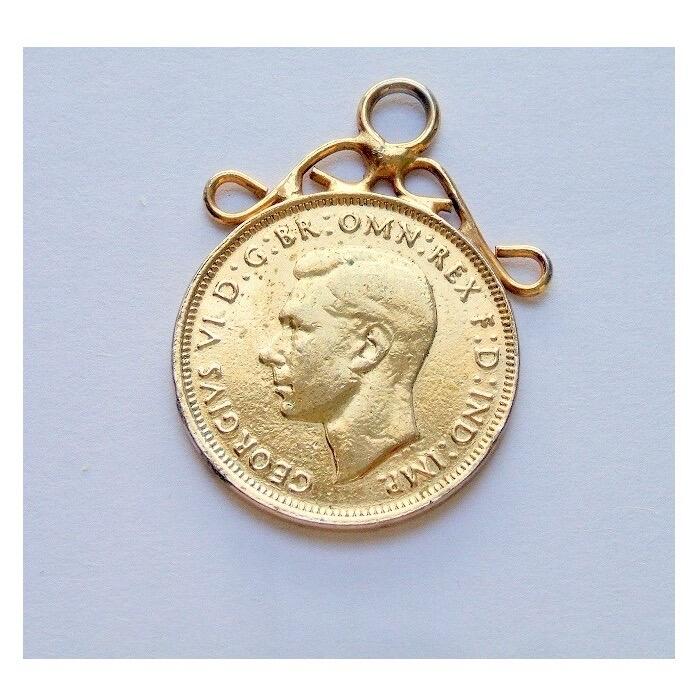 纯手工 英国1944年 二战期间乔治六世镀金高浮雕精制币章吊坠 26MM