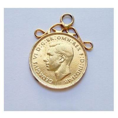 纯手工 英国1944年 二战期间乔治六世镀金高浮雕精制币章吊坠 26MM - 纯手工 英国1944年 二战期间乔治六世镀金高浮雕精制币章吊坠 26MM