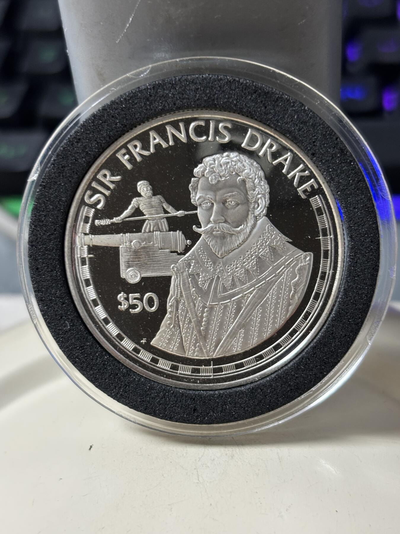 第186期拍卖 库克1988年弗朗西斯·德雷克爵士纪念银币，20.94克，925银，【银价337】