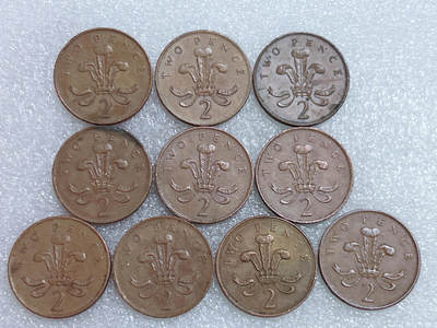 第一海外回流一元起拍收藏 散集专场  第283期 - 英国2便士硬币 10枚 中年女王版