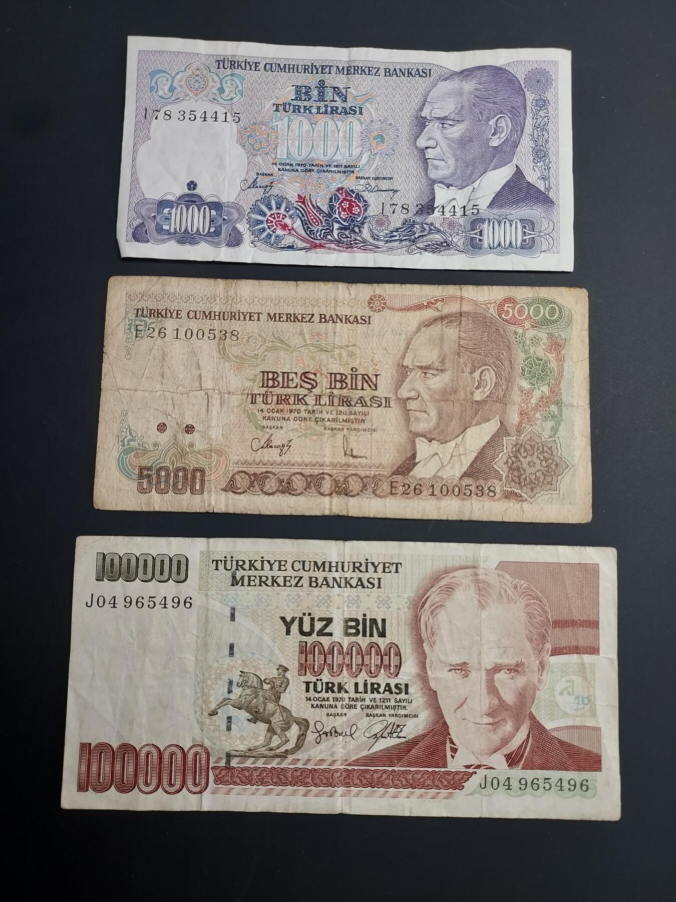 博彦收藏   1月3日 8点钱币专场 全场包邮 土耳其  纸币3张流通品