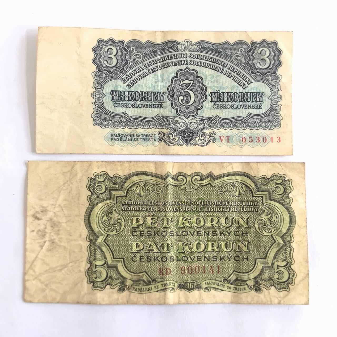 各国外币第105期 无佣金 捷克斯洛伐克3克朗5克朗 2张