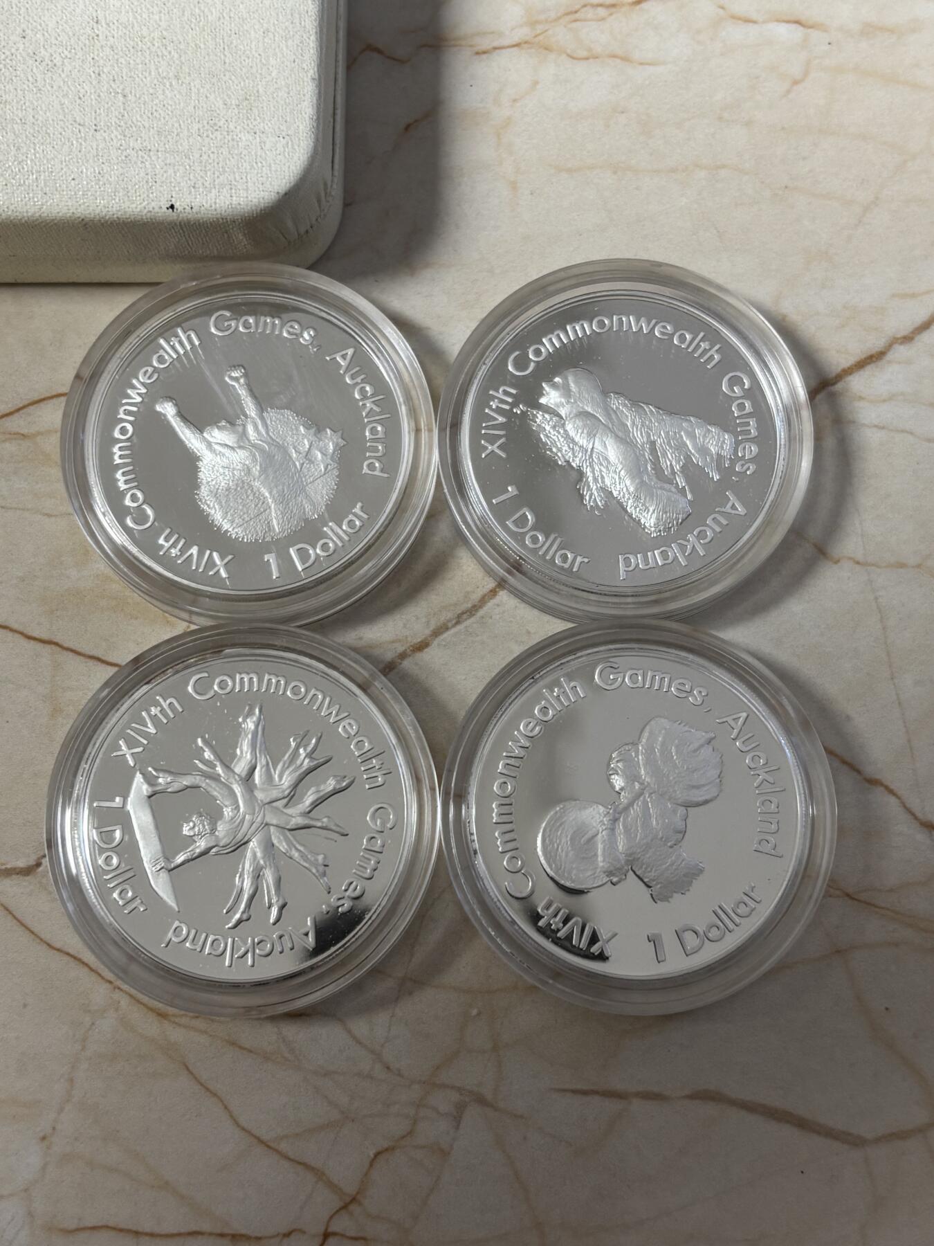 第186期拍卖 新西兰1989年英联邦运动会精制全新银币4枚，925银，27.216克*4，