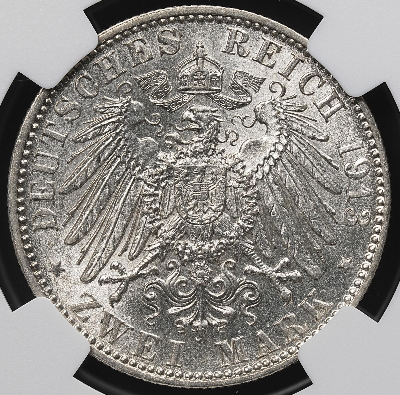 修遠堂世界钱币第九十九期 NGC MS62 1913年巴伐利亚2马克银币 稀少的年份 铸造量不到10万枚