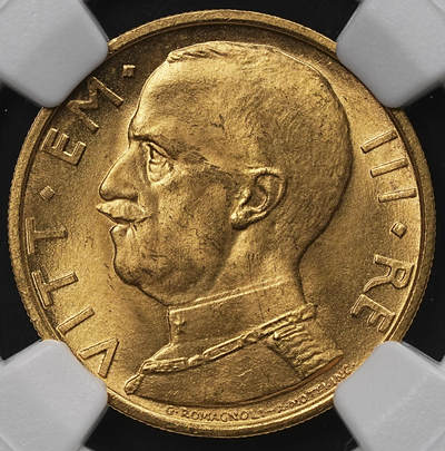 修遠堂世界钱币第九十九期 - NGC UNCD 1931年意大利50里拉金币 人像脸上轻微刮伤 再送有可能出分，64分的底板，4.40g，含金90%，仅铸造19750枚