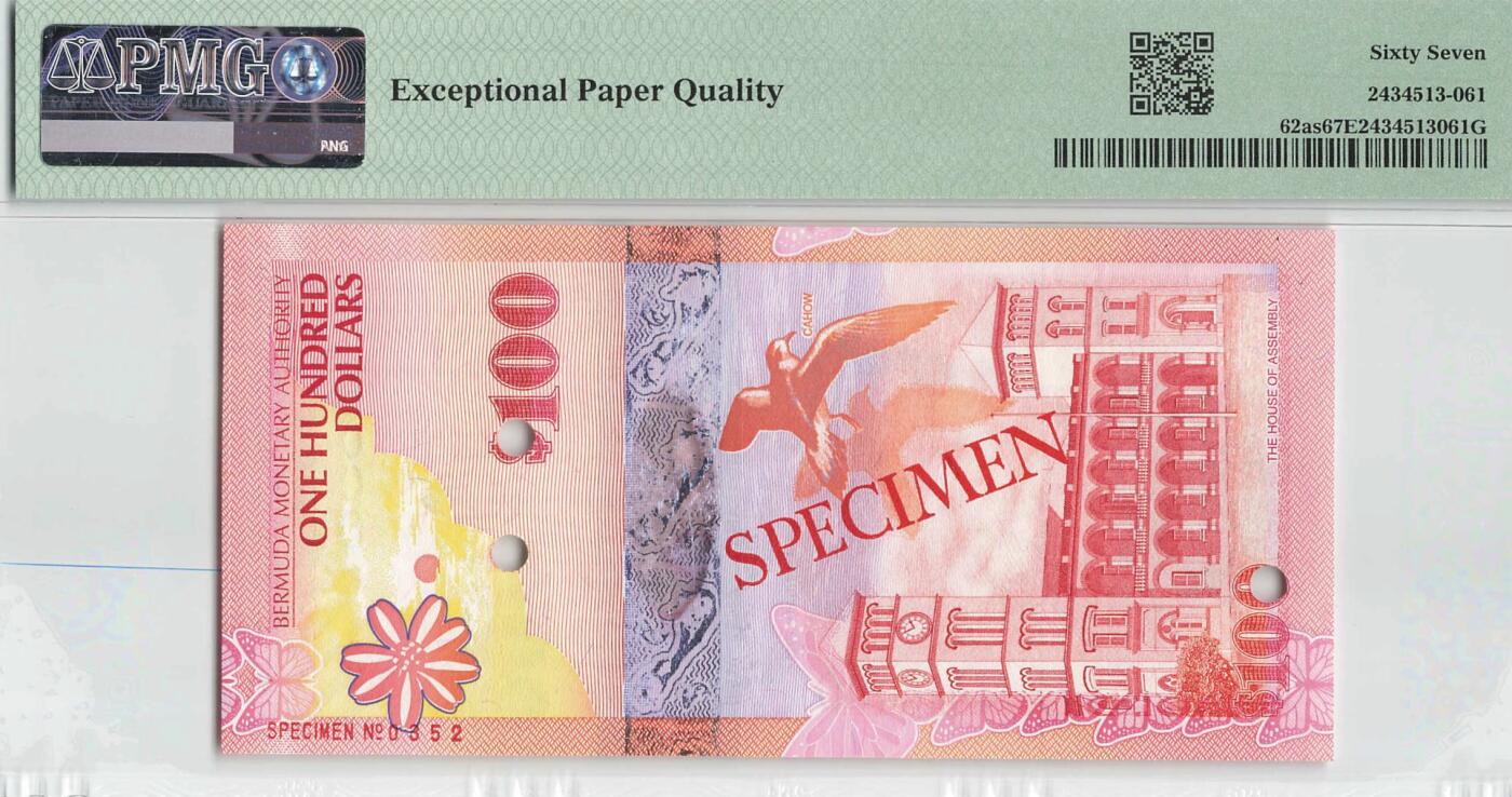 小福收藏拍卖第200期 【庆典场 中拍就有好礼相赠】评级币精选场 本期有捷克斯洛伐克20年100克朗慕夏作品大珍 69分倒置百位号布隆迪世界最大纸币  35年版加拿大经典 苏格兰格拉斯哥大学500年纪念钞倒置小号 卡塔尔80年100里亚尔冠军分 美国教育券 意大利拉斐尔 乌克兰 库克群岛 墨西哥 南斯拉夫 亚美尼亚等多国精美高分珍稀老钞精品纸币 百慕大 2009年 100元 样钞 洋葱首冠  352号 PMG67 EPQ 亚军分（冠军分仅2枚）