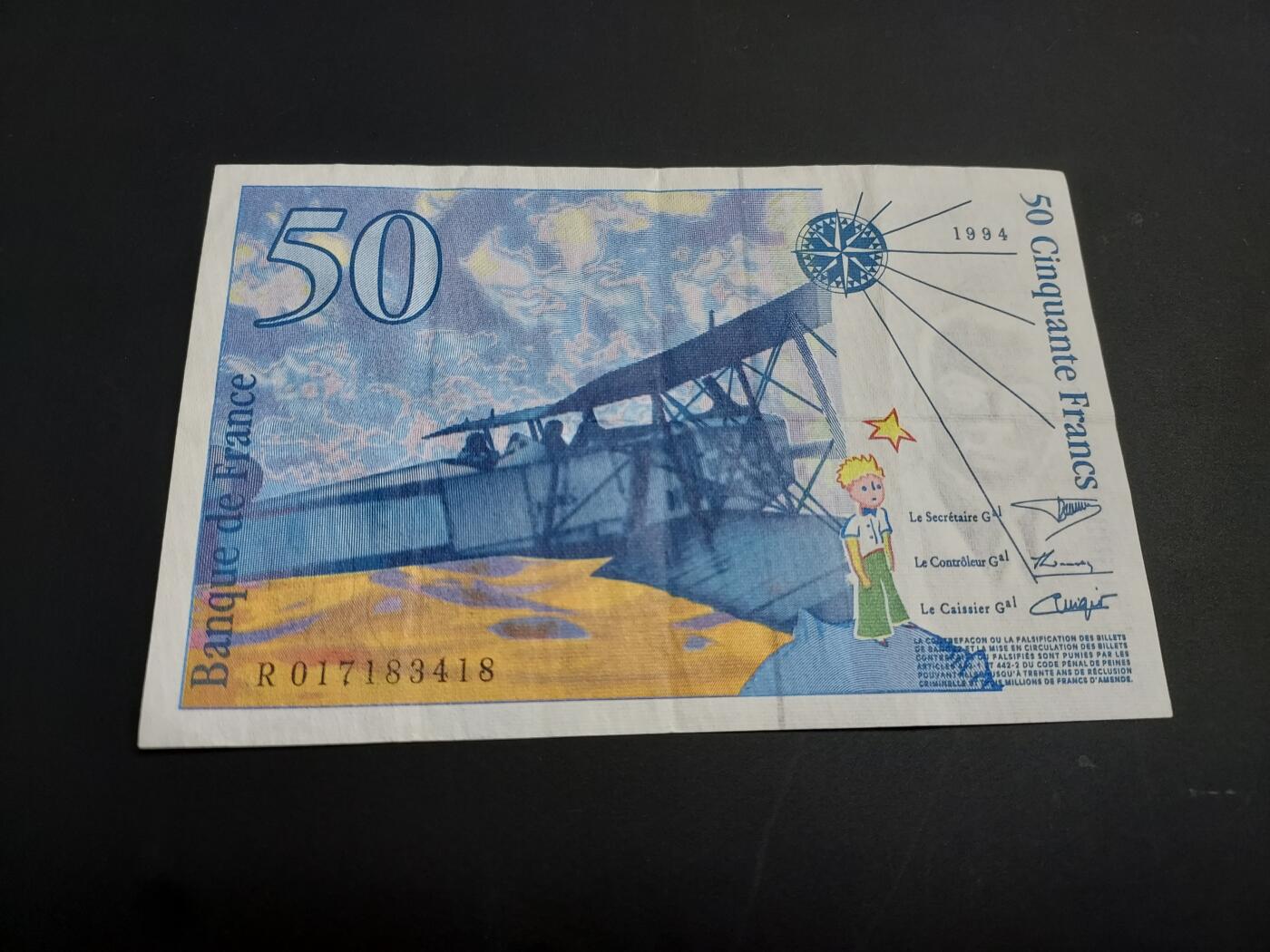 博彦收藏   1月3日 8点钱币专场 全场包邮 1994 法国小王子 50法郎 8品