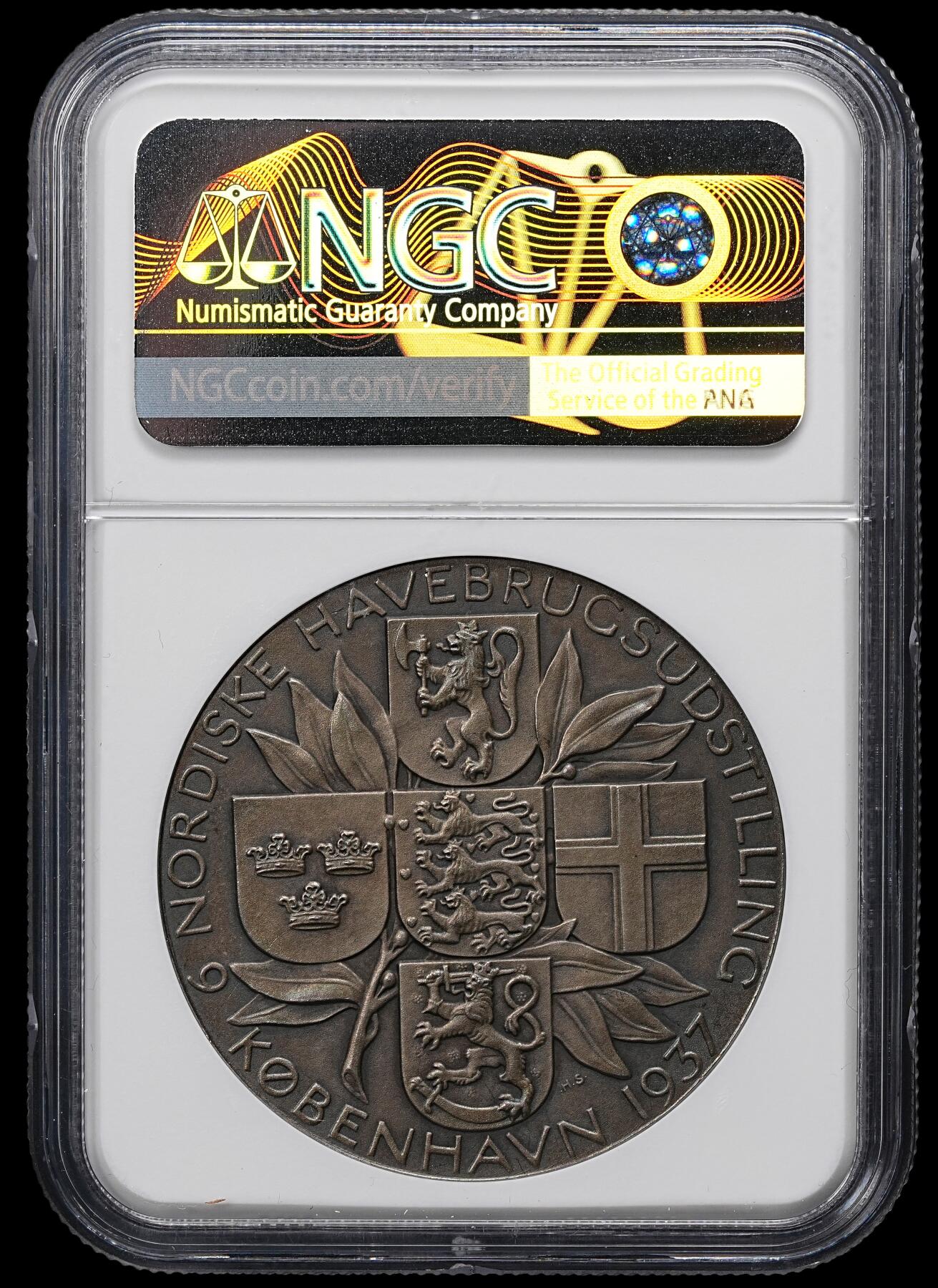 修遠堂世界钱币第九十九期 NGC MS64 1937年丹麦-北欧海洋展览会纪念大银章 42.00mm，42.47g，MATTE工艺
