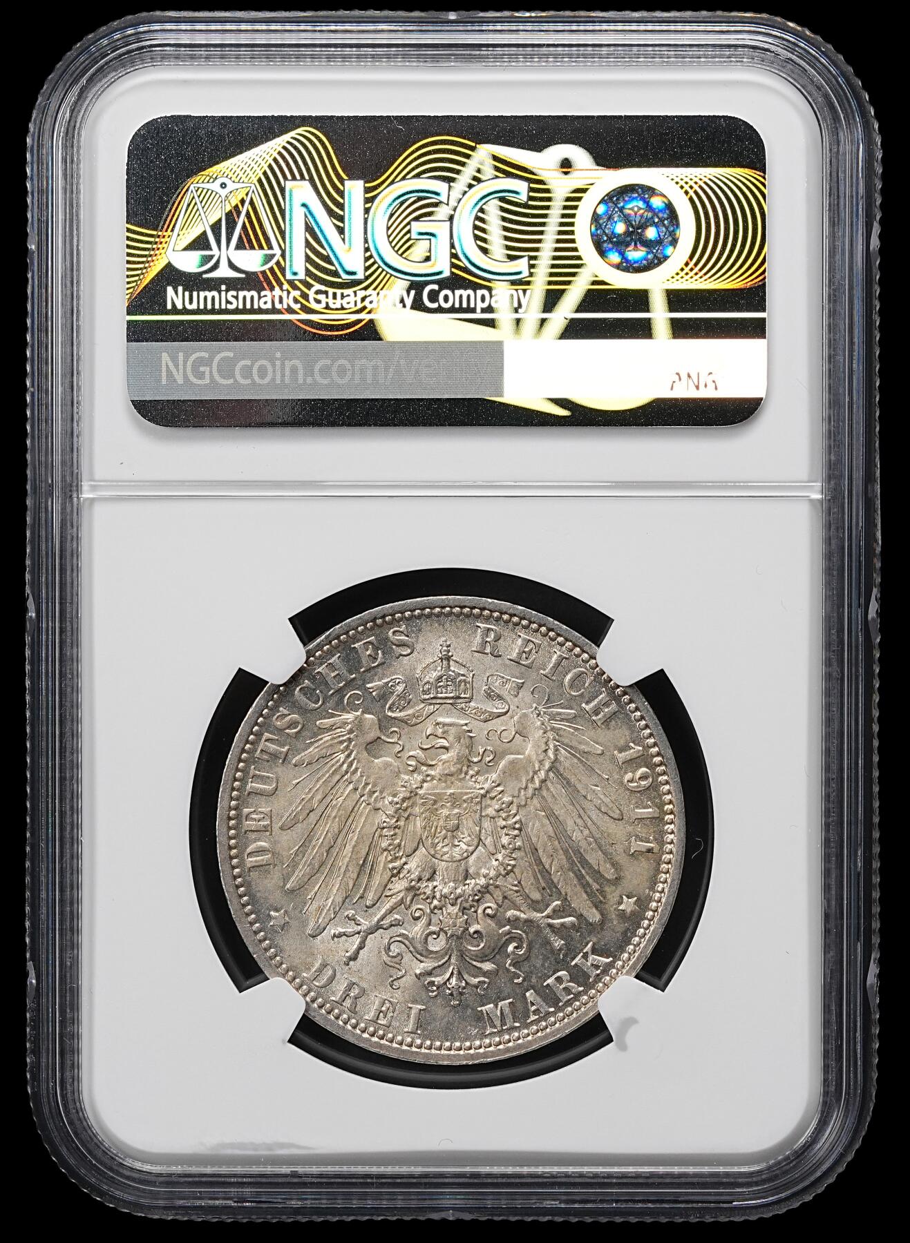 修遠堂世界钱币第九十九期 NGC MS63 1911年巴伐利亚摄政王90大寿纪念3马克银币