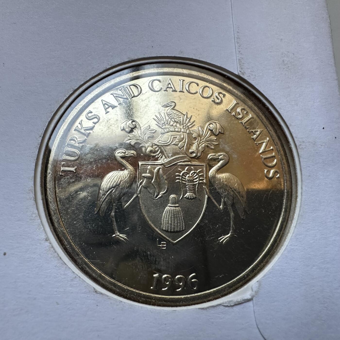 🌹外币初藏🌹🐯2025年第146场  每周二四六晚8️⃣点 接代拍 特克斯和凯科斯1996年5元克朗纪念币 首日封