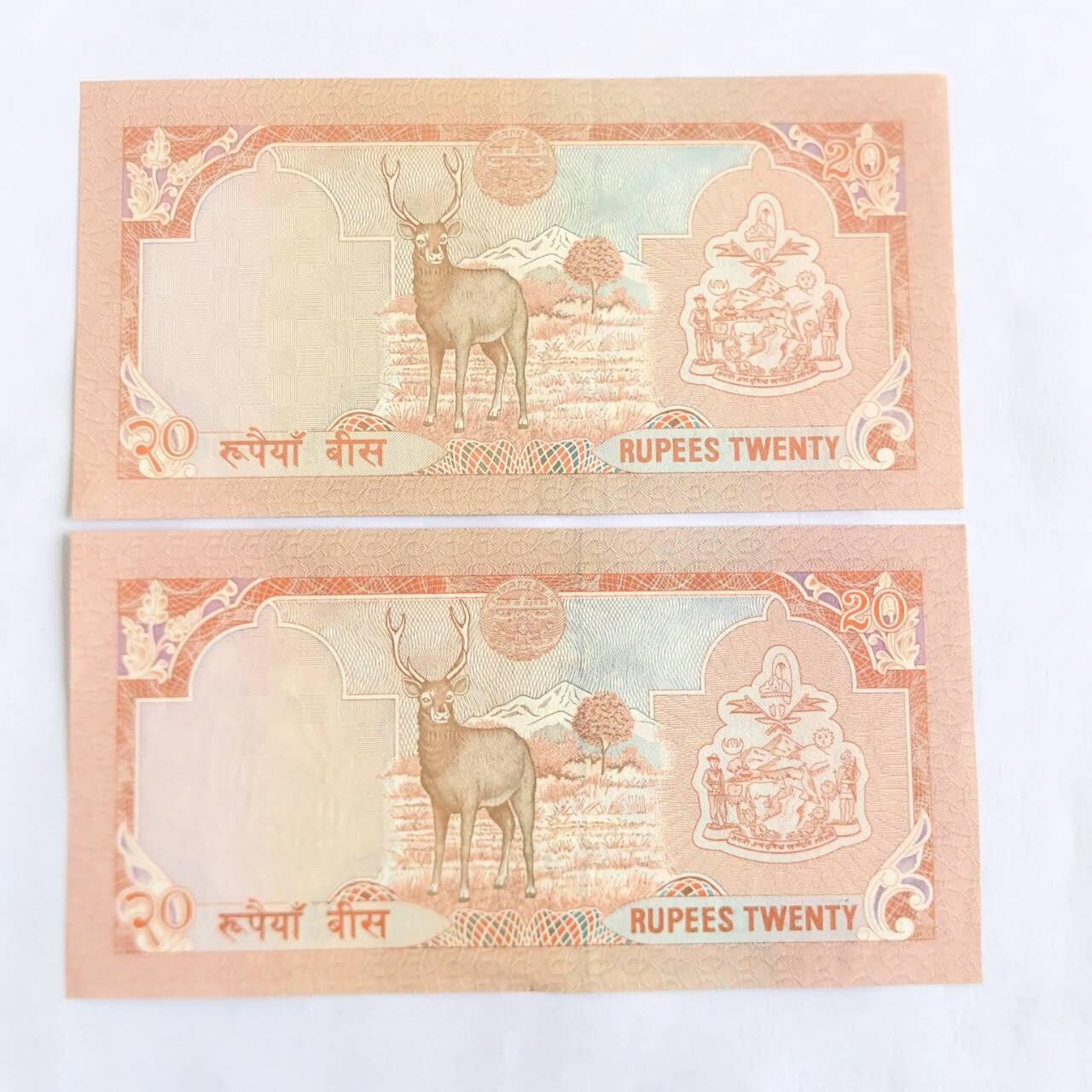 各国外币第105期 无佣金 尼泊尔20卢比 1995年2张 全新
