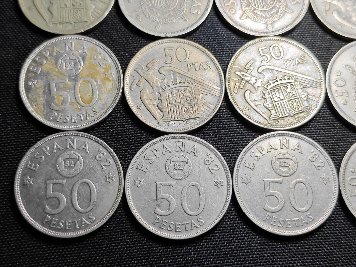 KK钱币收藏小铺 《套币 好品/批量散币专场》  2月预留时间 周末发货  西班牙50比塞塔 大币 一组19枚 含纪念币