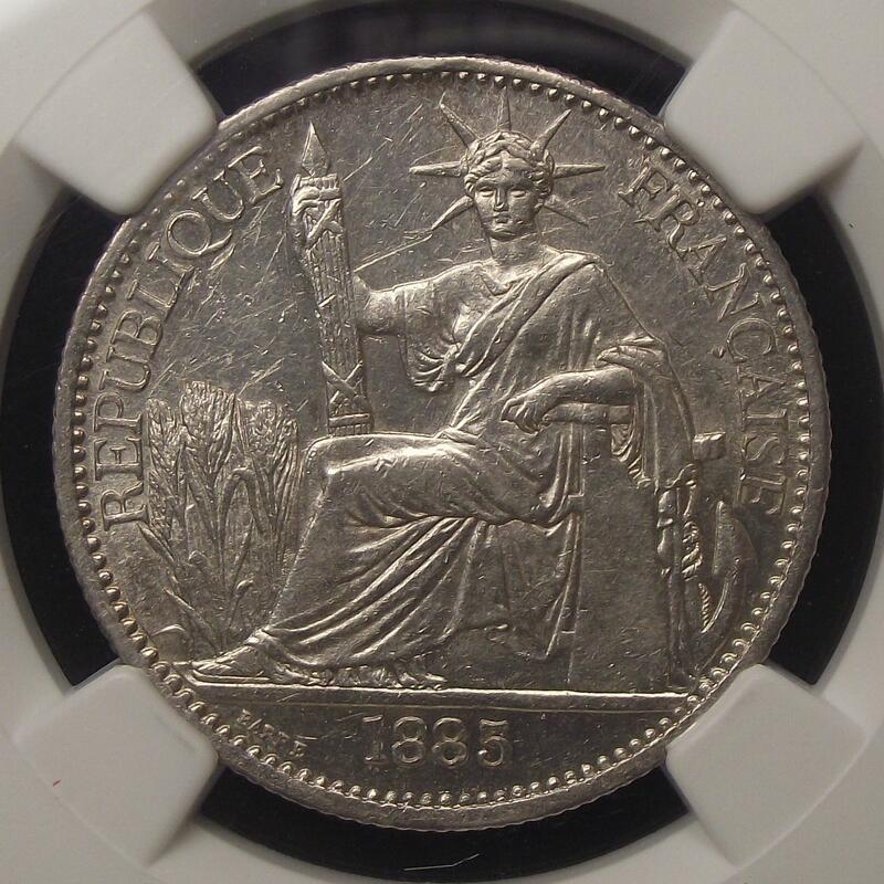 【NGC-UNC】法属印支1885年50分坐洋银币
