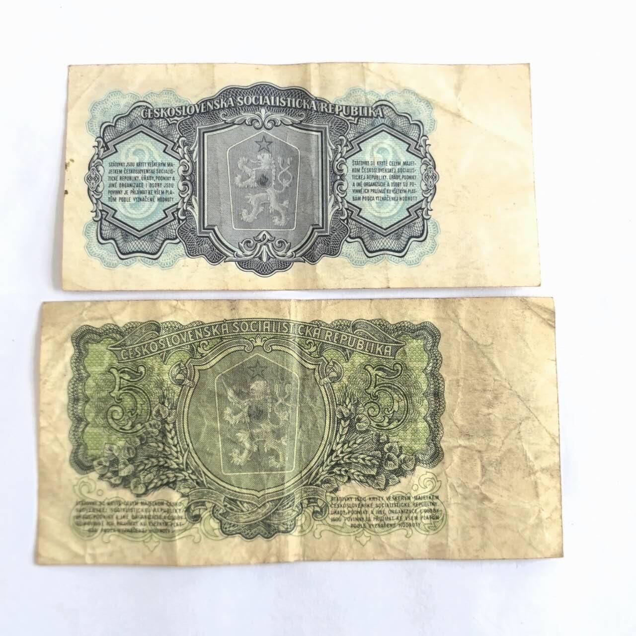 各国外币第105期 无佣金 捷克斯洛伐克3克朗5克朗 2张