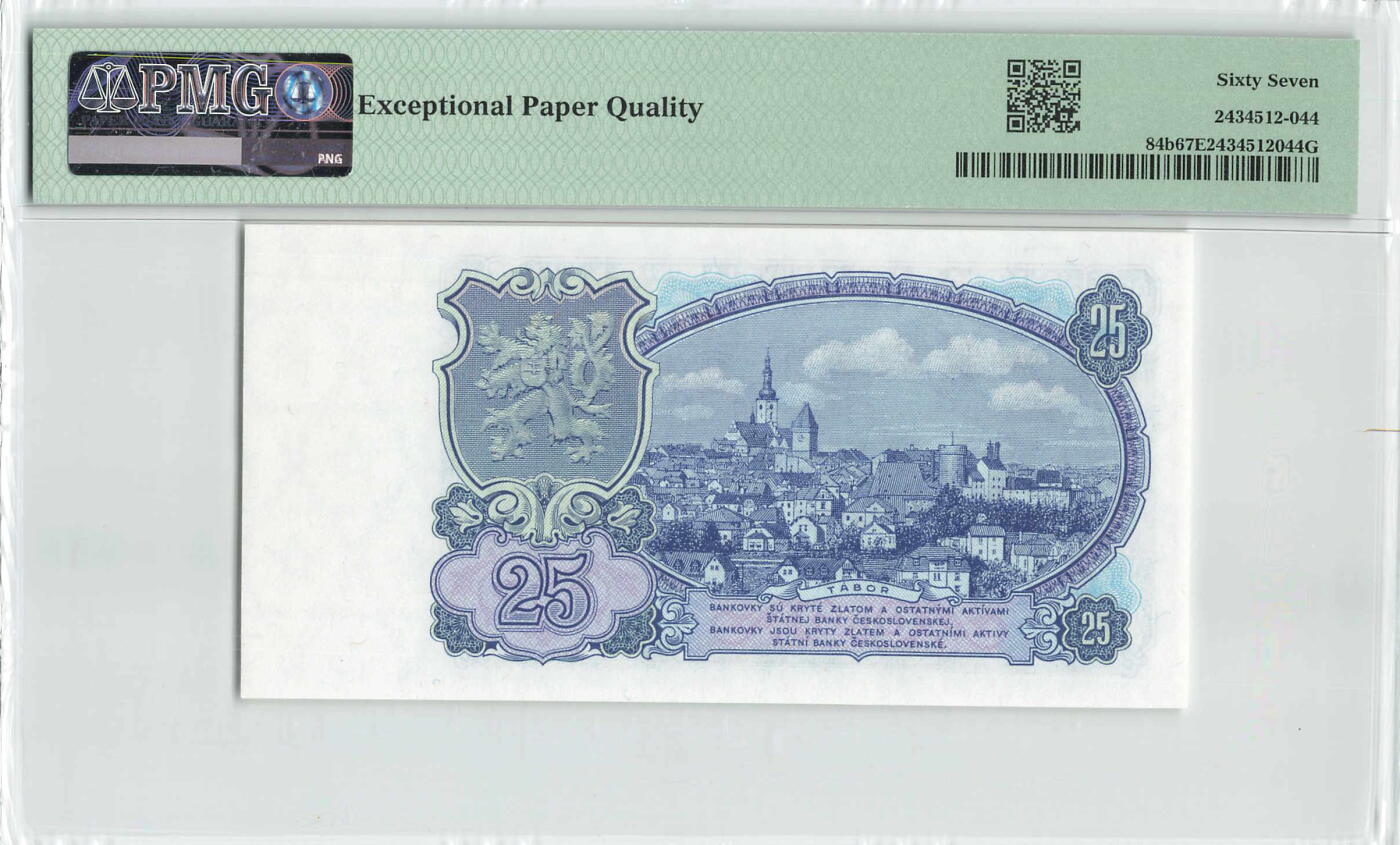 小福收藏拍卖第200期 【庆典场 中拍就有好礼相赠】评级币精选场 本期有捷克斯洛伐克20年100克朗慕夏作品大珍 69分倒置百位号布隆迪世界最大纸币  35年版加拿大经典 苏格兰格拉斯哥大学500年纪念钞倒置小号 卡塔尔80年100里亚尔冠军分 美国教育券 意大利拉斐尔 乌克兰 库克群岛 墨西哥 南斯拉夫 亚美尼亚等多国精美高分珍稀老钞精品纸币 捷克斯洛伐克 1953年 25克朗 PMG67 EPQ 季军分