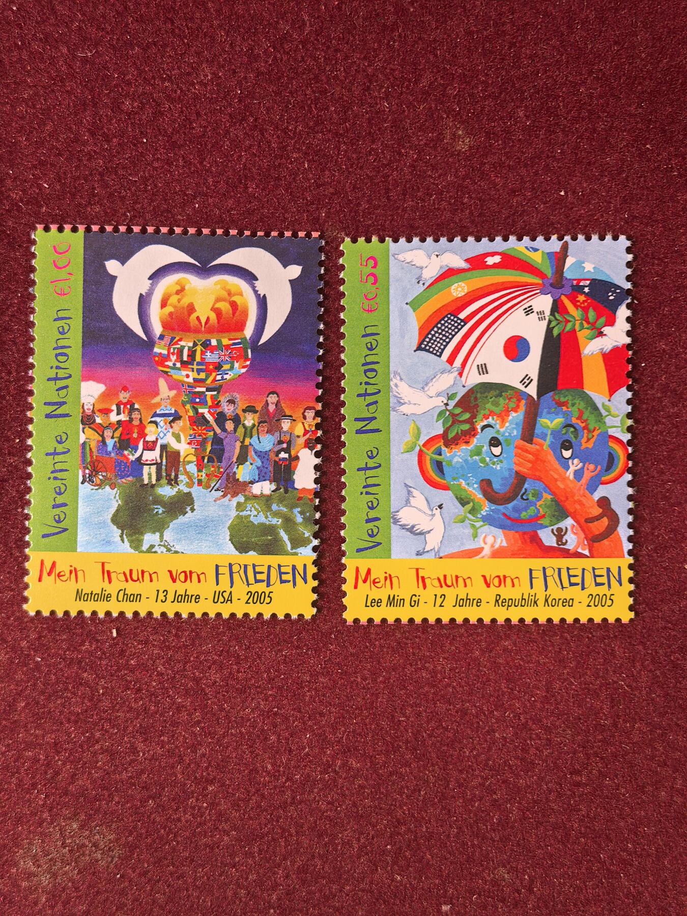 联合阁邮币社™ ——“多国邮票”👍🏻👏🏻👍🏻👏🏻 联合国2006年和平梦想儿童画地球和平鸽 2全