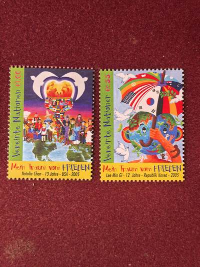 联合阁邮币社™ ——“多国邮票”👍🏻👏🏻👍🏻👏🏻 - 联合国2006年和平梦想儿童画地球和平鸽 2全