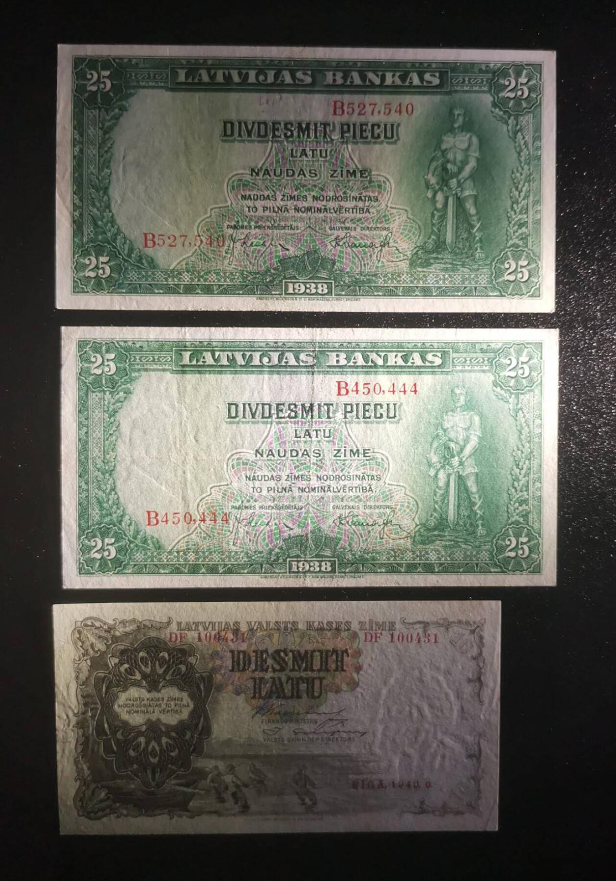 《艾美收藏》第226期-12.28周日外币精品场-蛇年收官 拉脱维亚近代流通好品3张 25面值2张&10面值1张