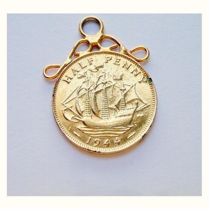 纯手工 英国1944年 二战期间乔治六世镀金高浮雕精制币章吊坠 26MM