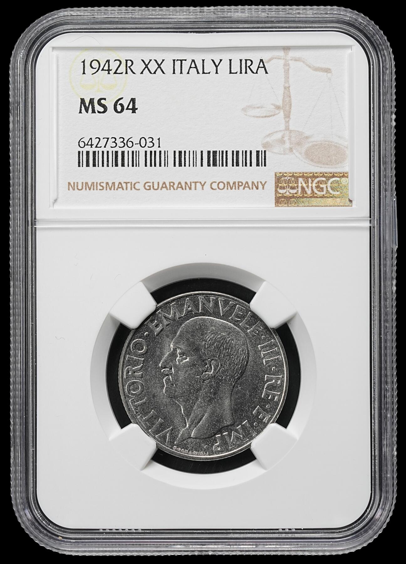 修遠堂世界钱币第九十九期 NGC MS64 1942年意大利1里拉